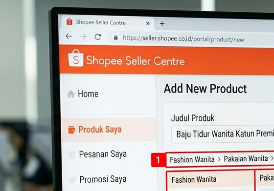 Tampilan pemilihan kategori di halaman edit produk