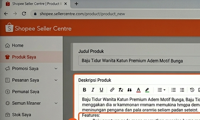 Kolom deskripsi produk di Seller Centre