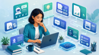artikel-15-ai-tools-gratis-penulis.png Ilustrasi editorial seorang penulis Indonesia menggunakan laptop di ruang kerja digital yang dikelilingi berbagai panel alat bantu AI generik, kartu aplikasi, dan elemen produktivitas yang tersusun rapi dalam tata letak isometrik.Ilustrasi editorial seorang penulis Indonesia menggunakan laptop di ruang kerja digital yang dikelilingi berbagai panel alat bantu AI generik, kartu aplikasi, dan elemen produktivitas yang tersusun rapi dalam tata letak isometrik.